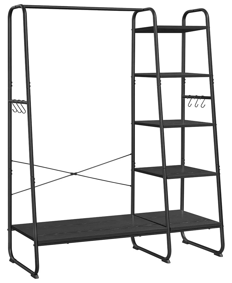Guarda roupa aberto com prateleiras e com 6 ganchos 45 x 120 x 160 cm Preto