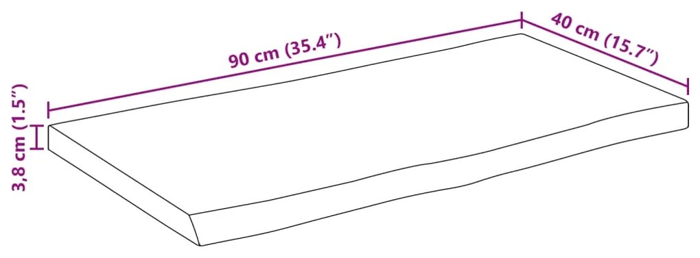 Tampo de mesa retangular borda viva 90x40x3,8 cm acácia maciça