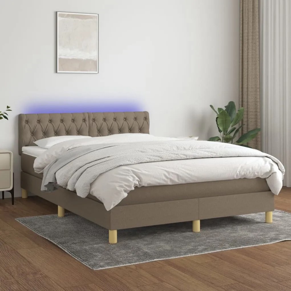 Cama box spring colchão/LED 140x190cm tecido cinza-acastanhado