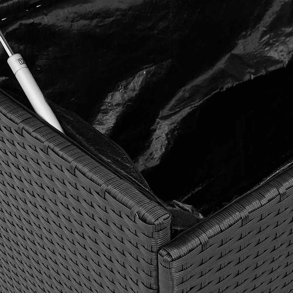 Caixa de arrumação jardim com rodas 110x55x73 cm vime PE preto