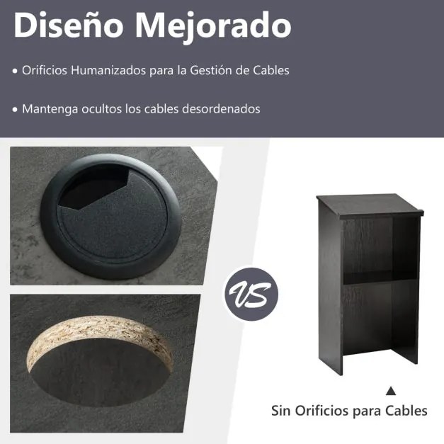 Suporte para pódio 58 x 40 x 116,5 cm com prateleira e orifícios para cabos Cinzento