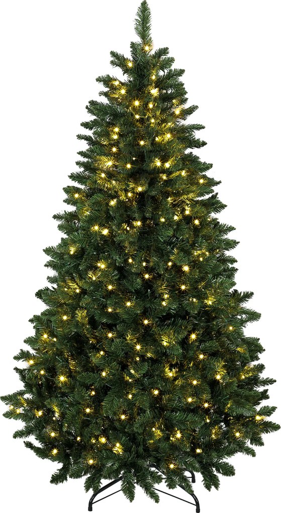HOMCOM Árvore de Natal 180 cm com 250 Luzes LED, 11 Modos, Comando à Distância, 800 Pontas e Base Dobrável em Aço, Verde | Aosom Portugal