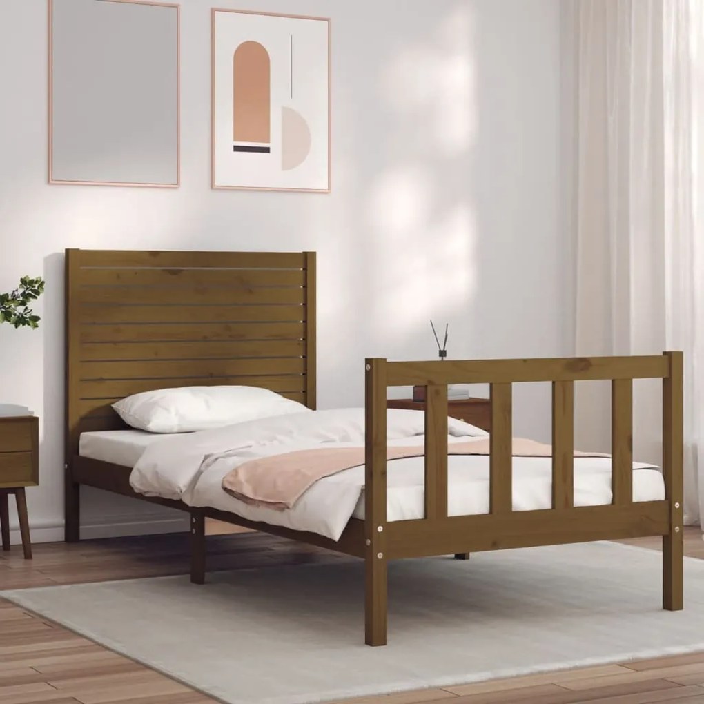 vidaXL Estrutura cama solteiro c/cabeceira madeira maciça castanho-mel