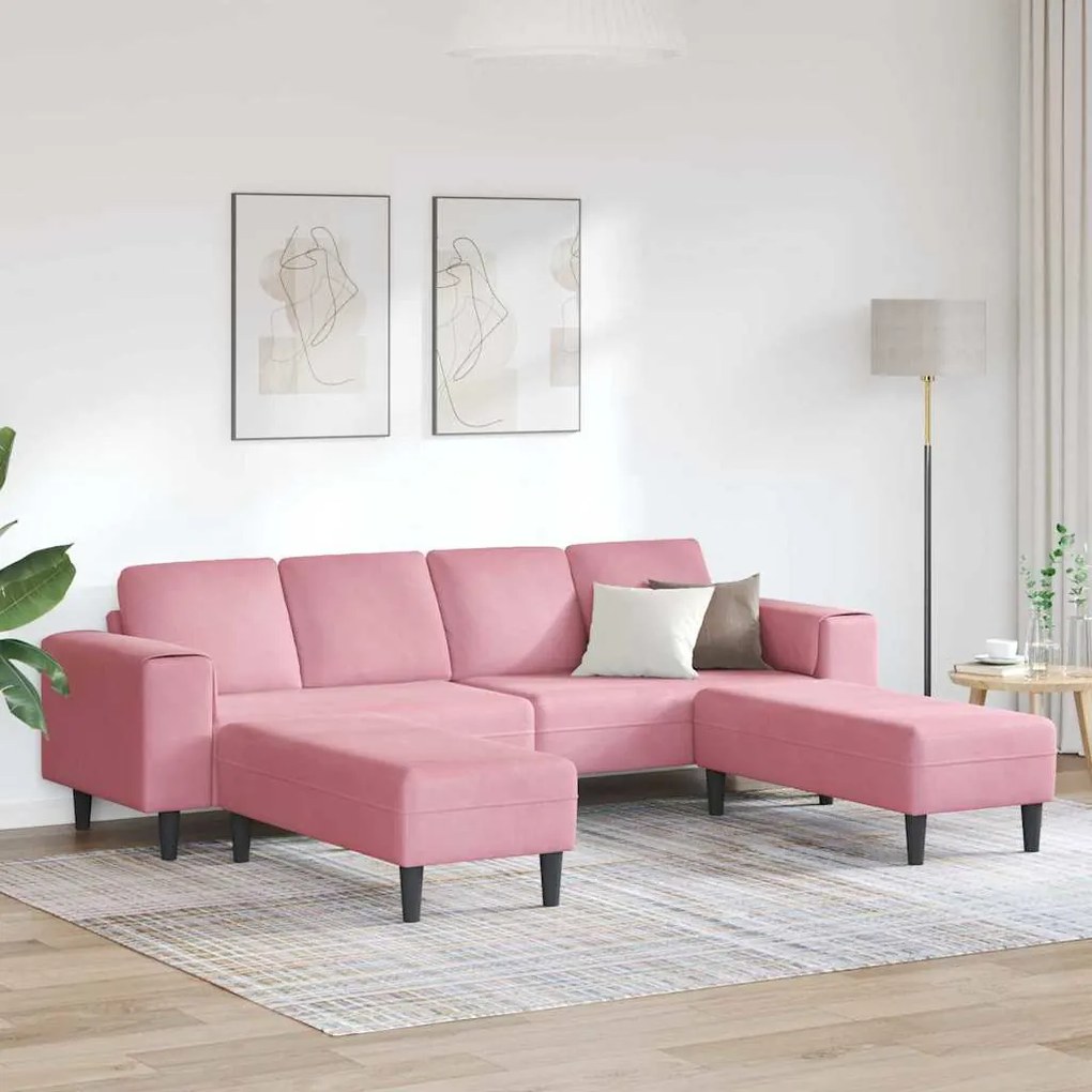Conjunto de Sofás 3 pcs Rosa Veludo