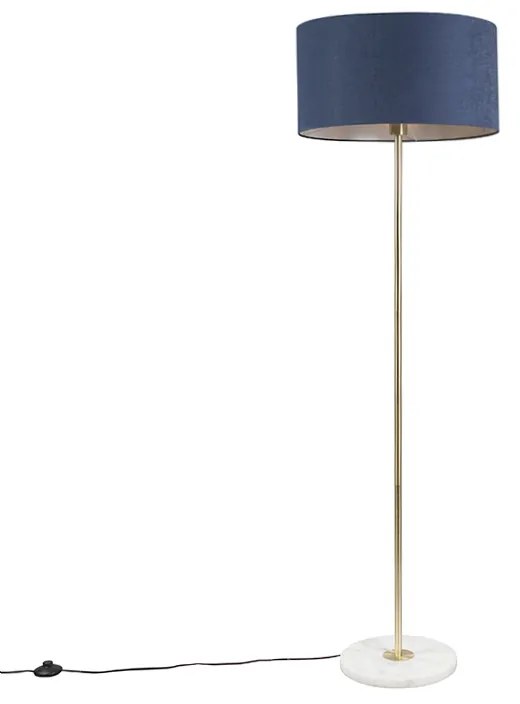 Candeeiro de pé em latão com abajur azul 50 cm - Kaso Moderno