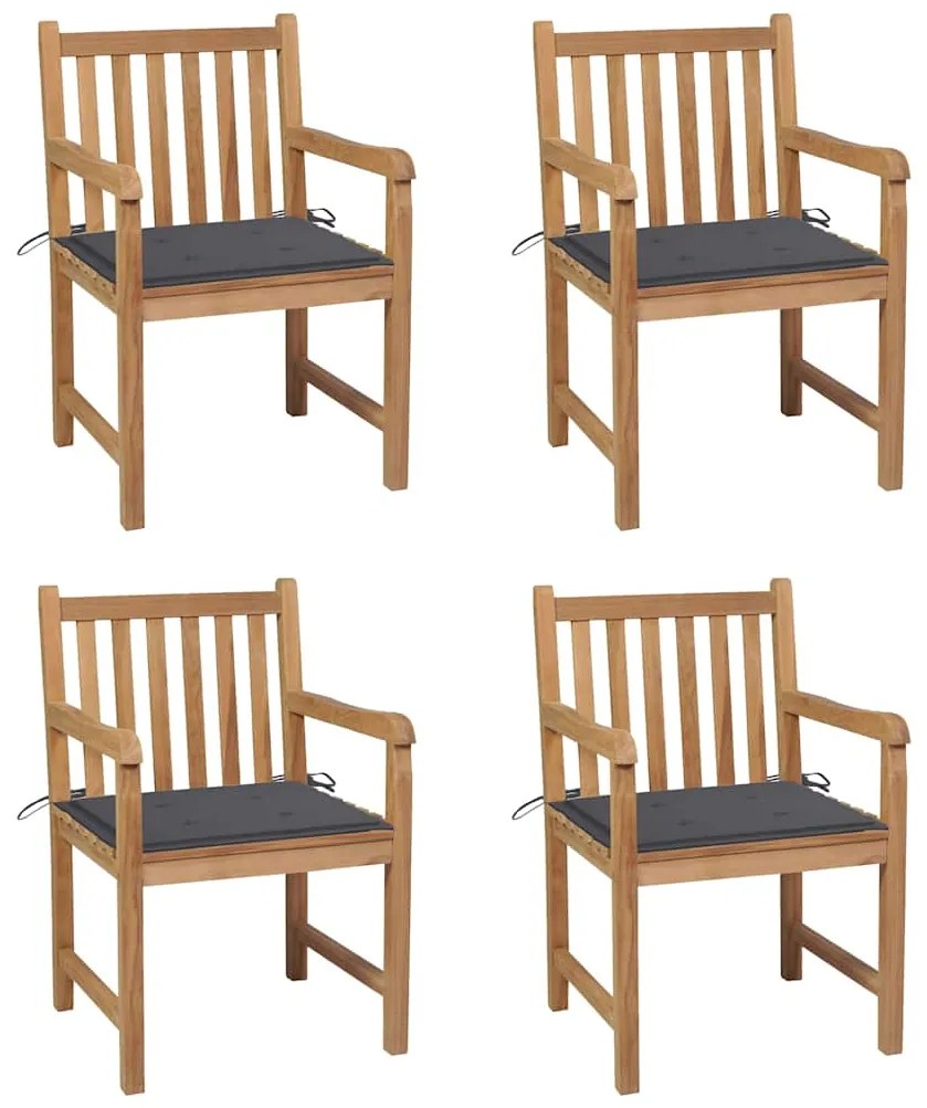 Cadeiras de jardim c/ almofadões antracite 4 pcs teca maciça