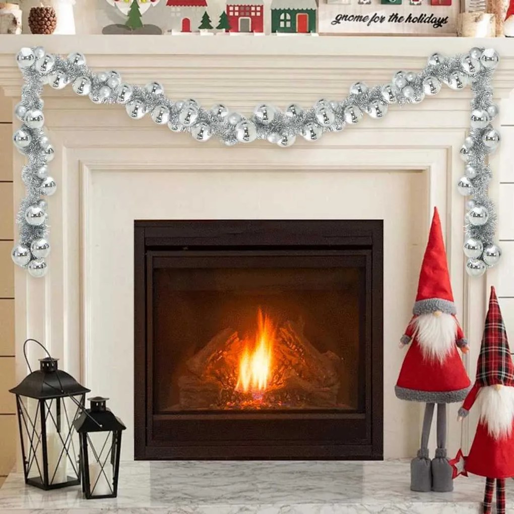 vidaXL Guirlanda de Bolas de Natal Prateado 186 cm Poliestireno