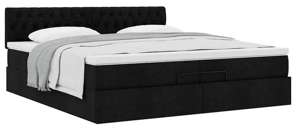 Estrutura de cama otomana com colchão 200x200 cm tecido preto