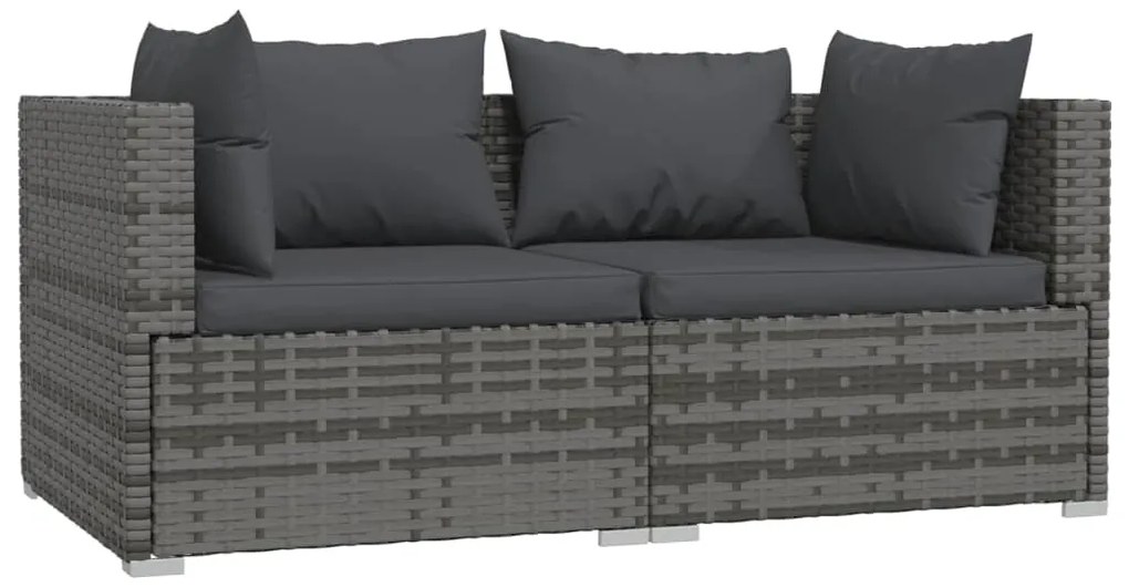 3 pcs conjunto lounge de jardim c/ almofadões vime PE cinzento
