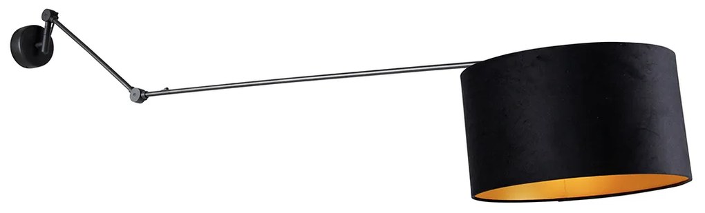 Candeeiro de parede preto com abajur de veludo preto 35 cm ajustável - Blitz