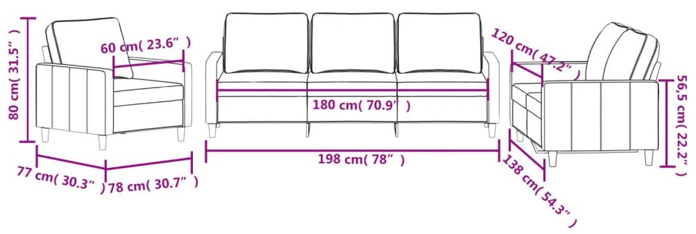 3 pcs conjunto de sofás com almofadões veludo cinzento-claro