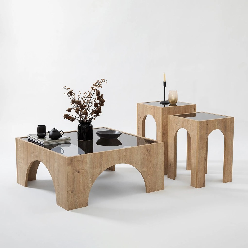 Mesa de Café Seine - Cinza Escuro e Carvalho - 80x35x80 cm