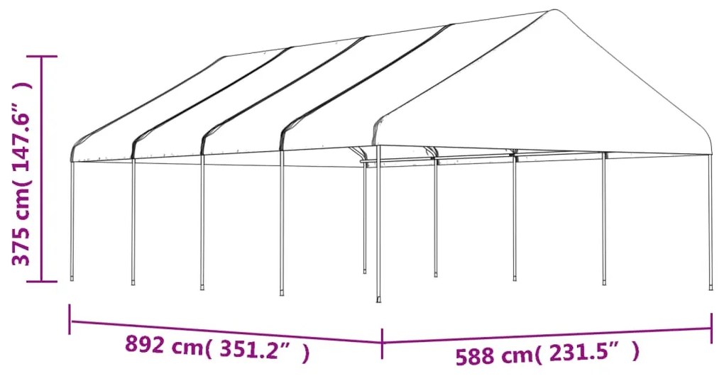 Gazebo com telhado 8,92x5,88x3,75 m polietileno branco
