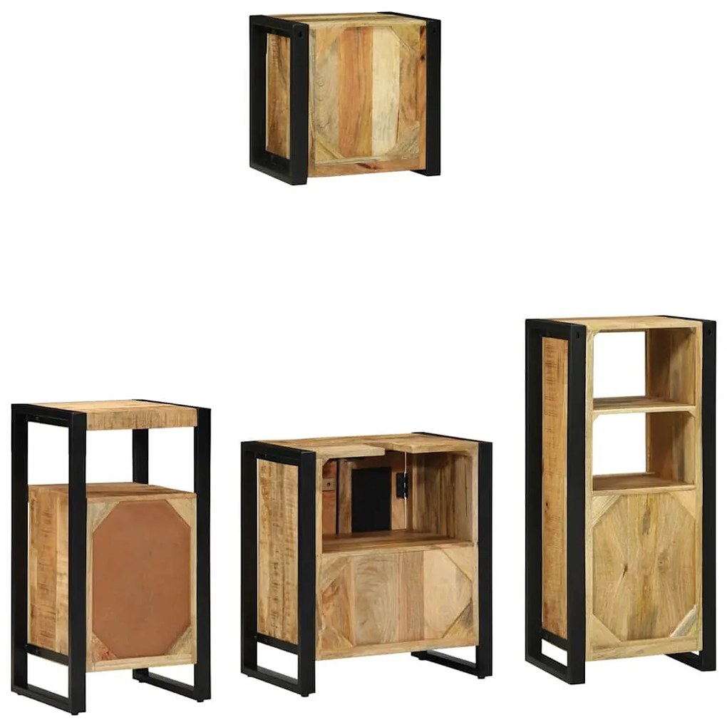 Conjunto de Móveis para Banheiro 4 pcs Madeira de manga maciça