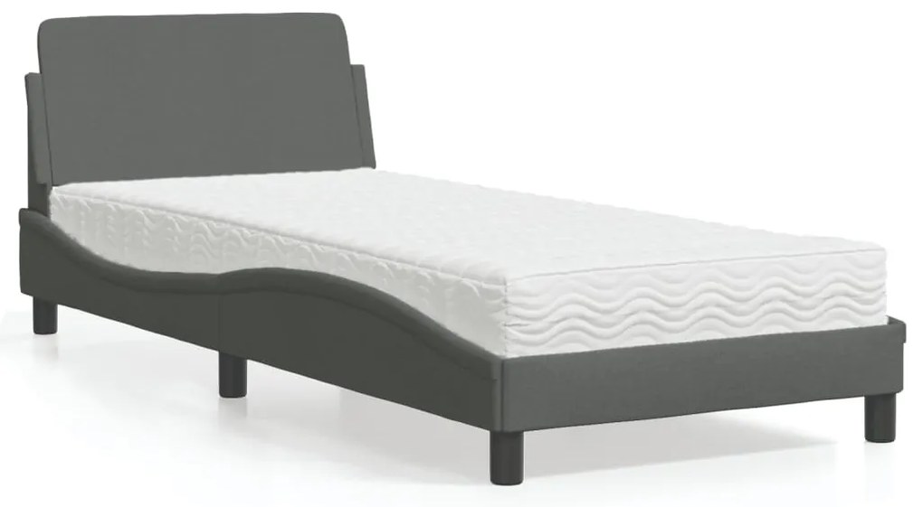 vidaXL Cama com colchão 90x200 cm tecido cinzento-escuro
