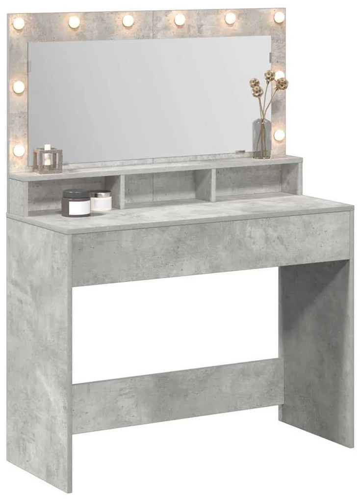 Mesa de Maquilhagem com Luzes LED Cinza Concreto 100x41x135 cm