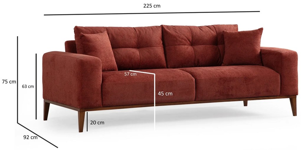 Sofá-cama de 3 lugares Sinor – Vermelho Telha – 225x92x75 cm