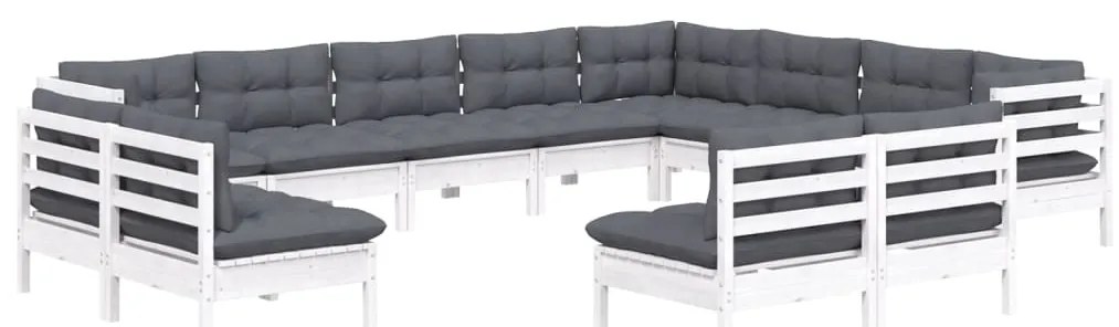 12 pcs conj. lounge de jardim c/ almofadões pinho maciço branco