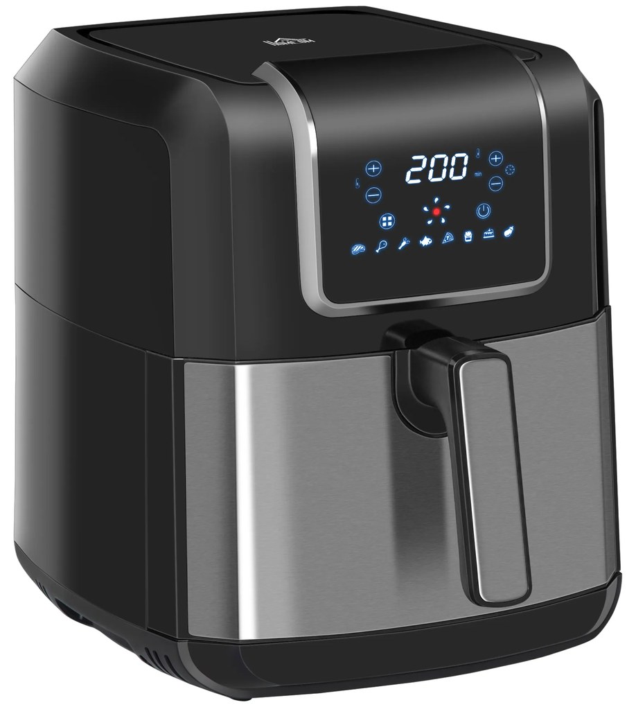 HOMCOM Fritadeira sem Óleo 6,5L 1700W Fritadeira de Ar Quente Temperatura Ajustável e Cesta Antiaderente 36,5x29x33,8cm Preto | Aosom Portugal