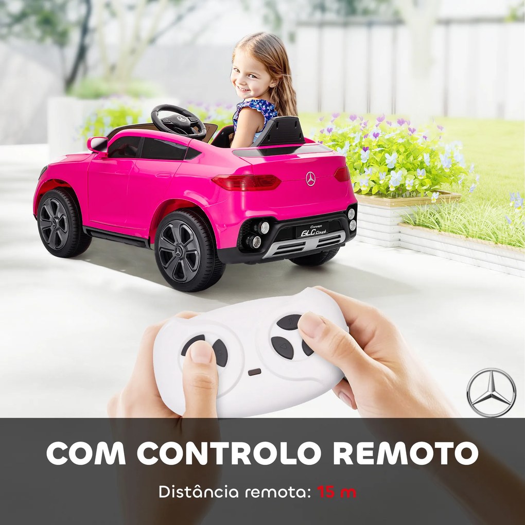 Carro Elétrico para Crianças Mercedes-Benz GLC Coupé 12V Controlo Remoto 2,4 G Motor Duplo MP3 Rosa