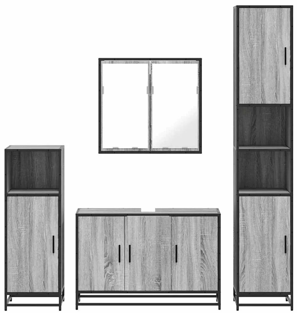 4 pcs Conjunto móveis casa de banho madeira proc. cinza sonoma