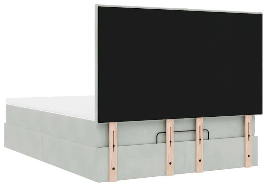 Estrutura cama otomana colchões 140x200cm veludo cinzento claro