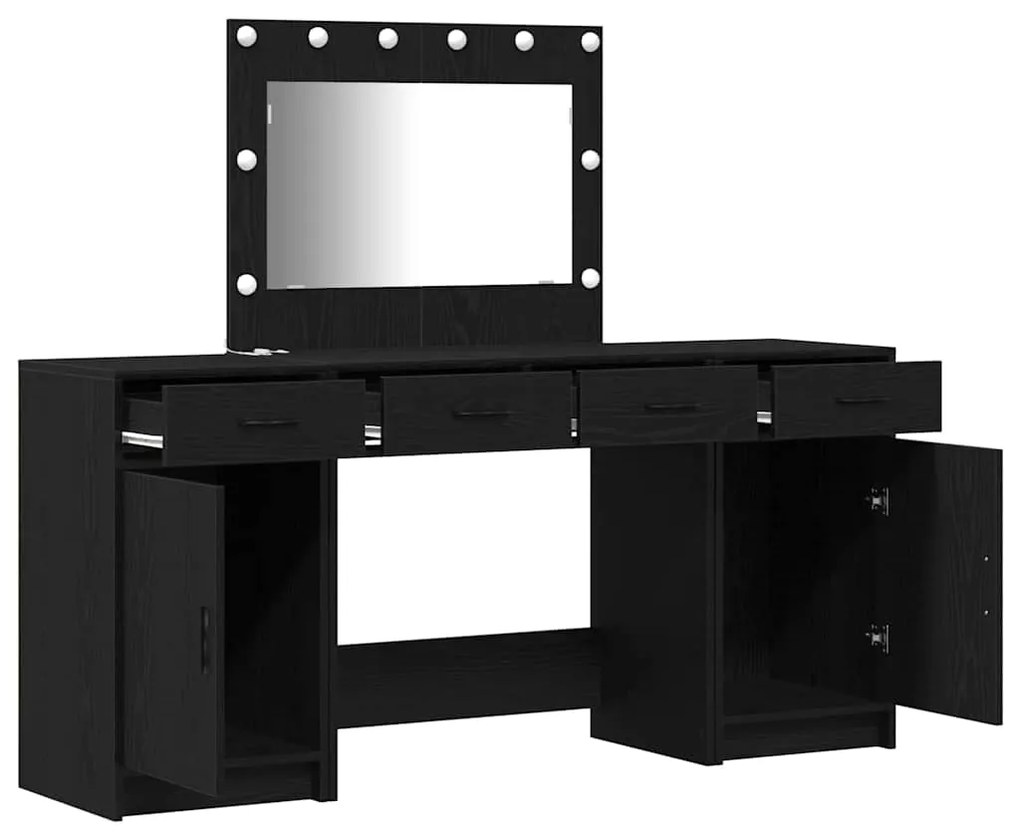 Conjunto de Maquiagem de 3 Peças vidaXL com LED Preto em Madeira Sinté