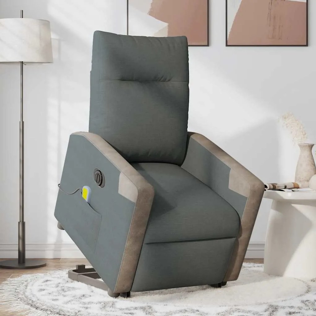 Poltrona elétrica elevatória massagens tecido cinzento-escuro