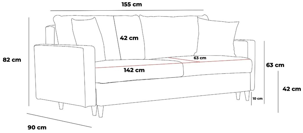 Sofá de 2 Lugares Eva – Antracite – 155x82x90 cm