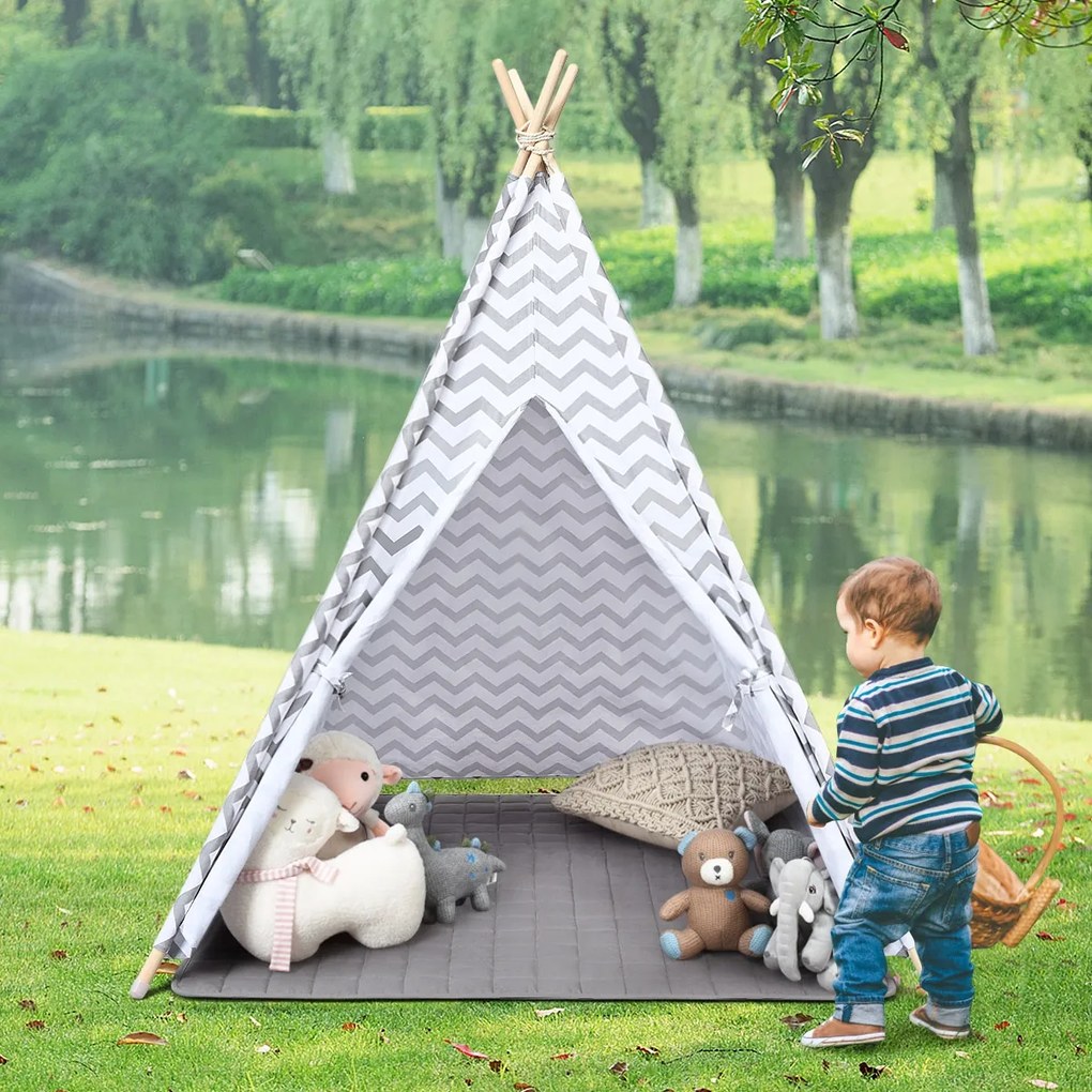 Tenda Portátil de Algodão para Crianças com Espessa Almofada de Pinho e Saco de Poliéster em estilo indiano para brincar e dormir 160 x 120 x 120 cm Branco
