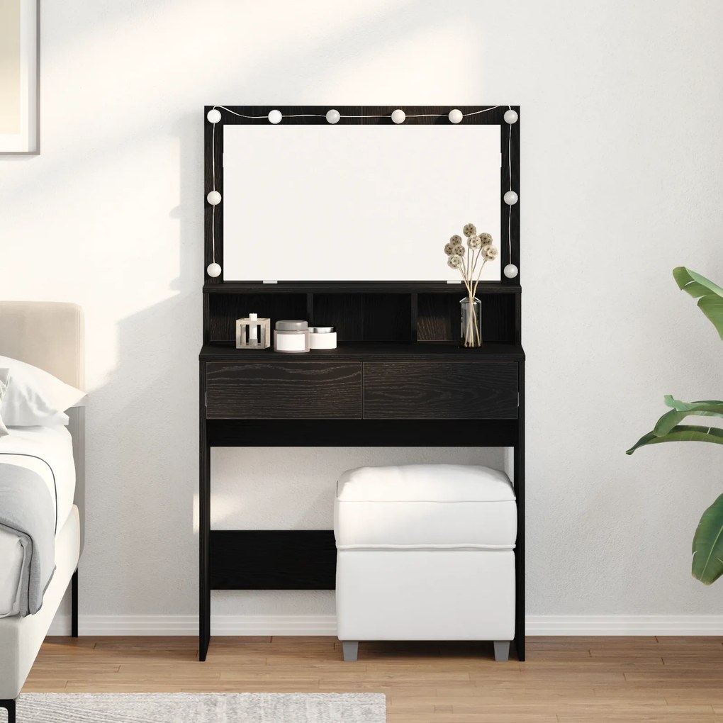 vidaXL Mesa de vestir com gaveta Carvalho preto 80 x 41 x 134.5 cm