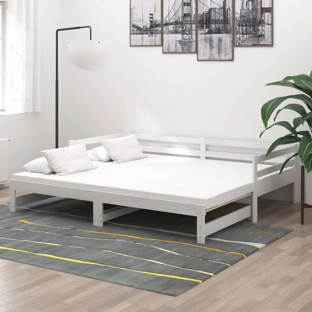 vidaXL Estrutura sofá-cama de puxar 2x(90x200) cm pinho maciço branco