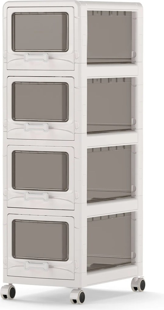 Carrinho de Arrumação com 4 Gavetas, 42 x 28 x 91,5 cm, Rodas com Travão, Branco
