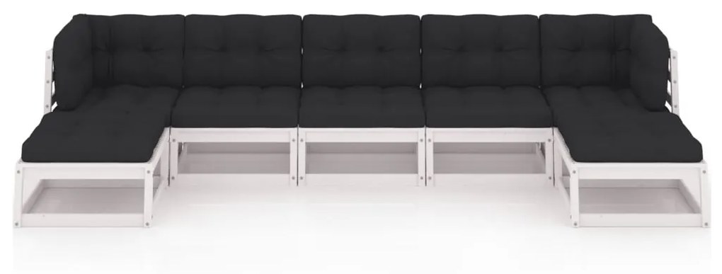 7 pcs conjunto lounge jardim c/ almofadões pinho maciço branco