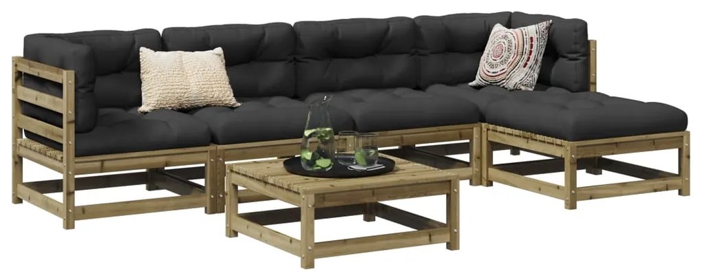 6 pcs conjunto sofás de jardim c/ almofadões pinho impregnado