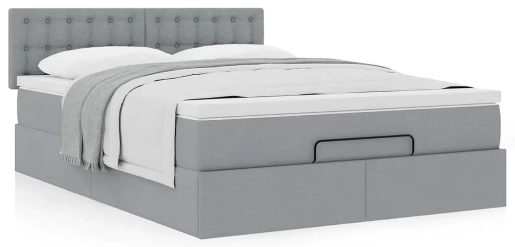Estrutura cama otomana colchão 140x200cm tecido cinzento claro