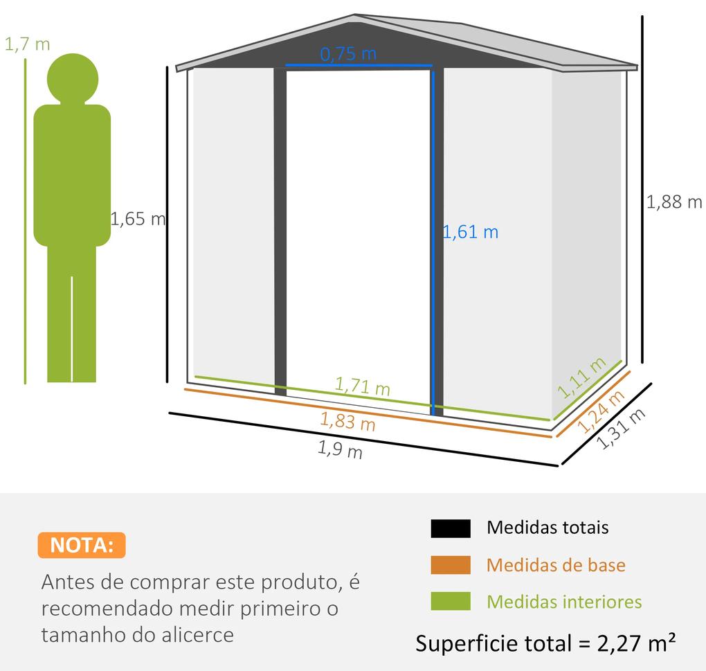 Abrigo de Jardim 190x132x187 cm Abrigo de Ferramentas com 2 Janelas de Ventilação e Porta com Fechadura para Pátio Carvalho