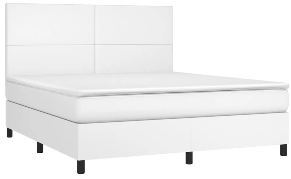 Cama com molas/colchão 160x200 cm couro artificial branco