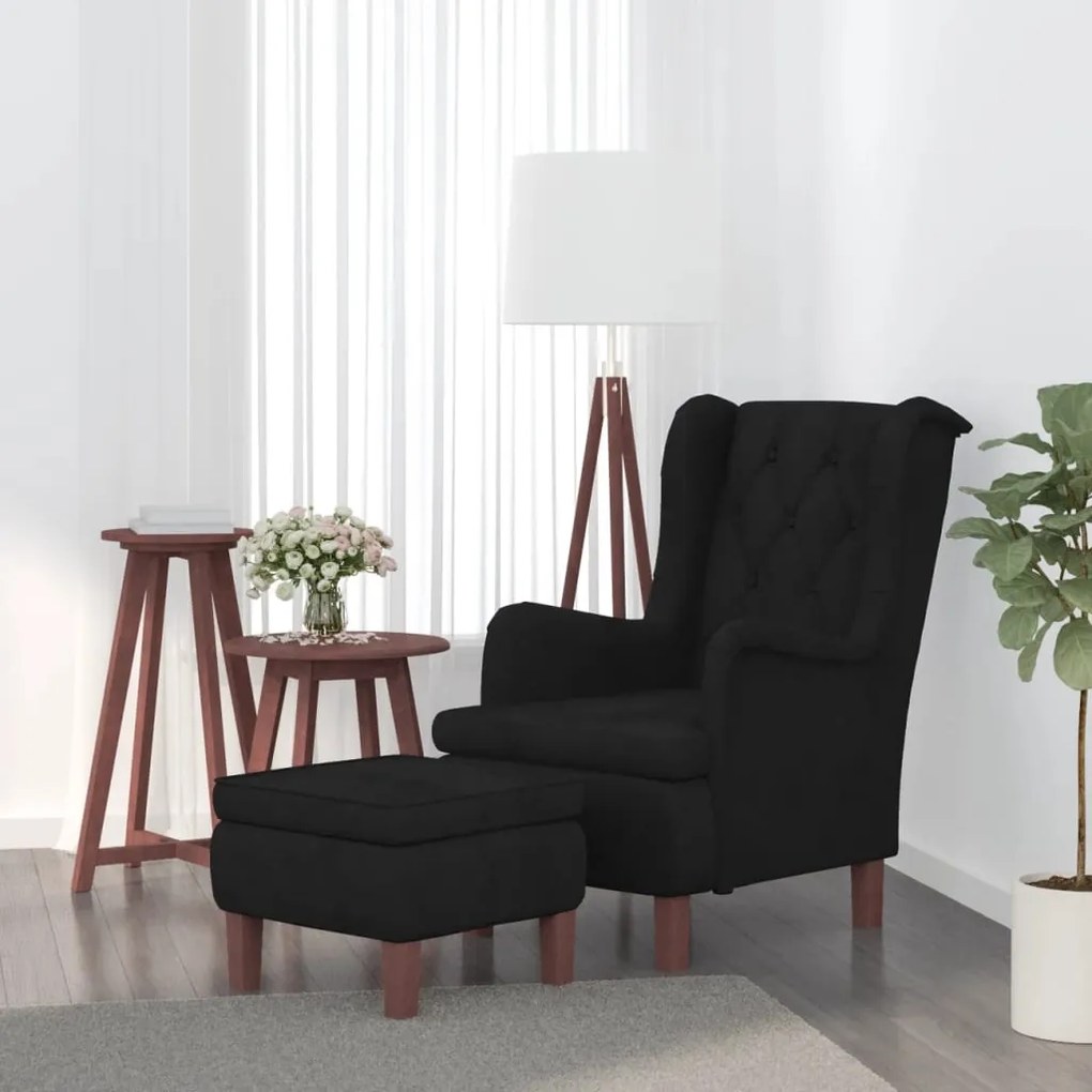 vidaXL Poltrona com banco veludo preto