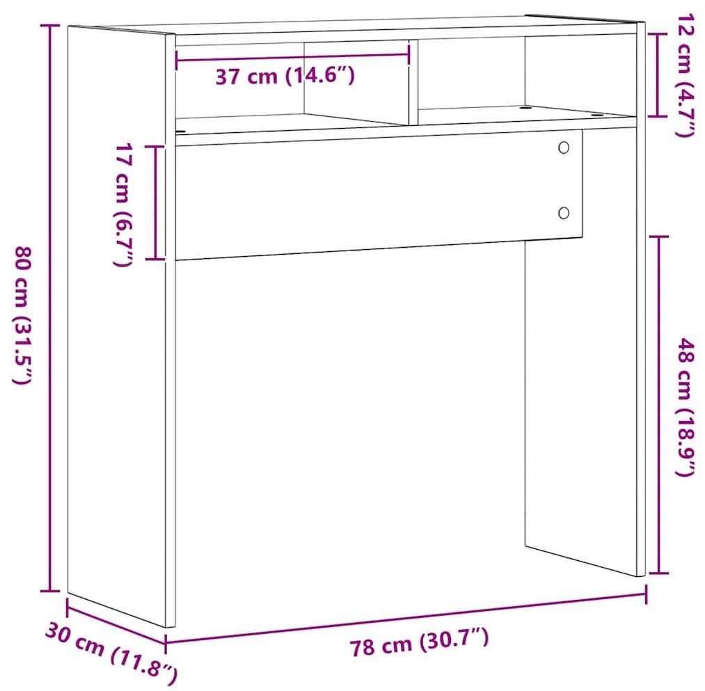 Mesa Console de Carvalho Preto - 78x30x80 cm - Feita de Madeira Engenh