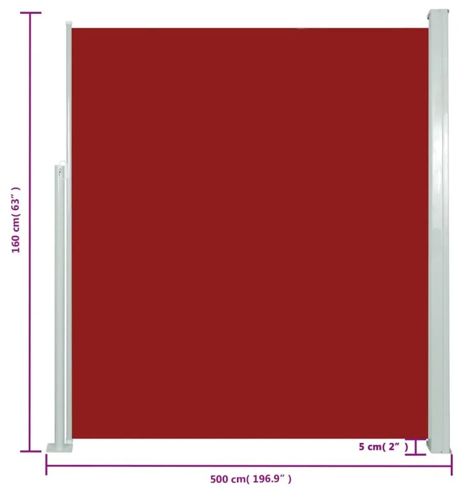 Toldo lateral retrátil 160 x 500 cm vermelho