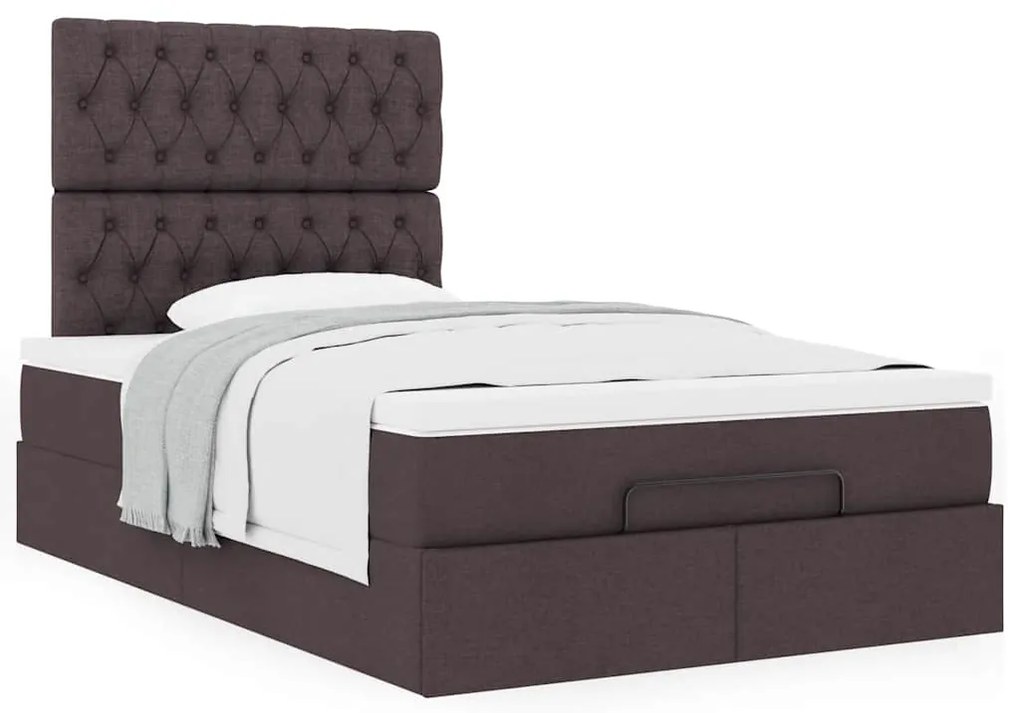Estrutura cama otomana colchão 120x200cm tecido castanho escuro