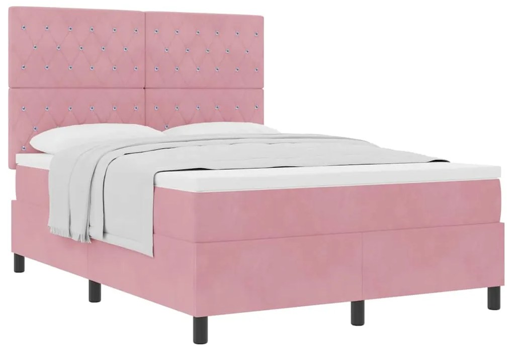 Cama Box com Colchão vidaXL Rosa 160x200 cm Veludo