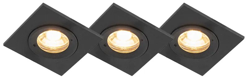 Conjunto de 3 focos encastrados para casa de banho preto quadrado IP44 - Xena Moderno