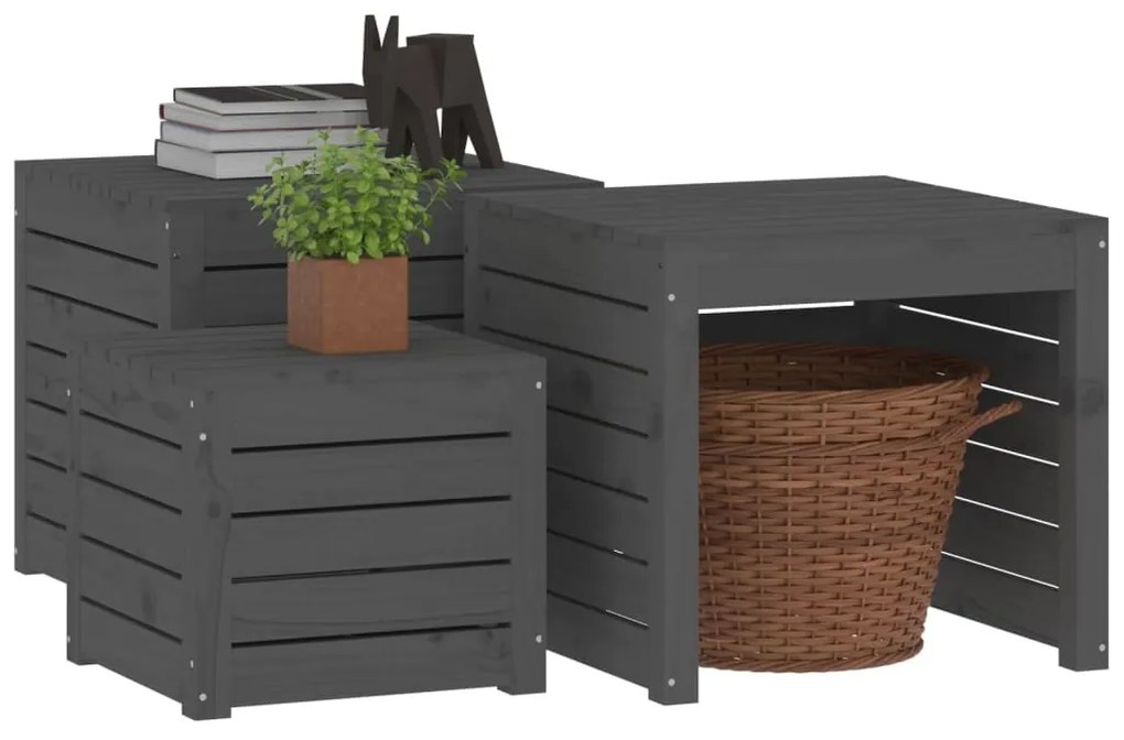 3 pcs conjunto de caixas de jardim pinho maciço cinzento