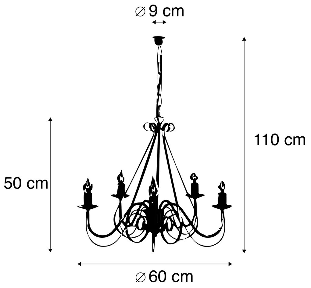 LED Candeeiro de teto inteligente branco 5 luzes incl. Wifi B35 - Giuseppe Clássico / Antigo,Country / Rústico,Rústico