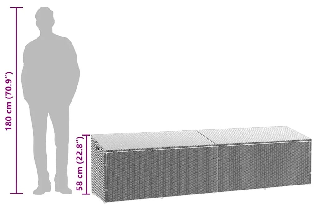 Caixa de arrumação p/ jardim 220x50x58 cm vime PE cinza-claro
