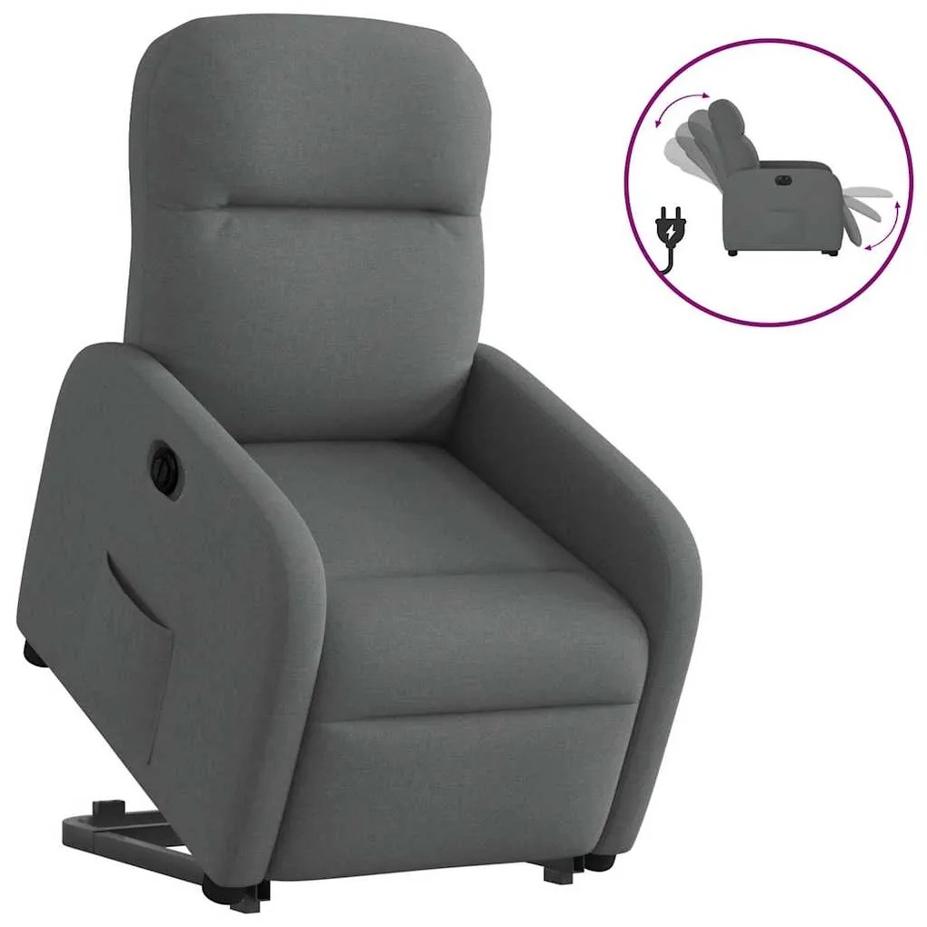 vidaXL Poltrona reclinável elevatória elétrica tecido cinzento-escuro