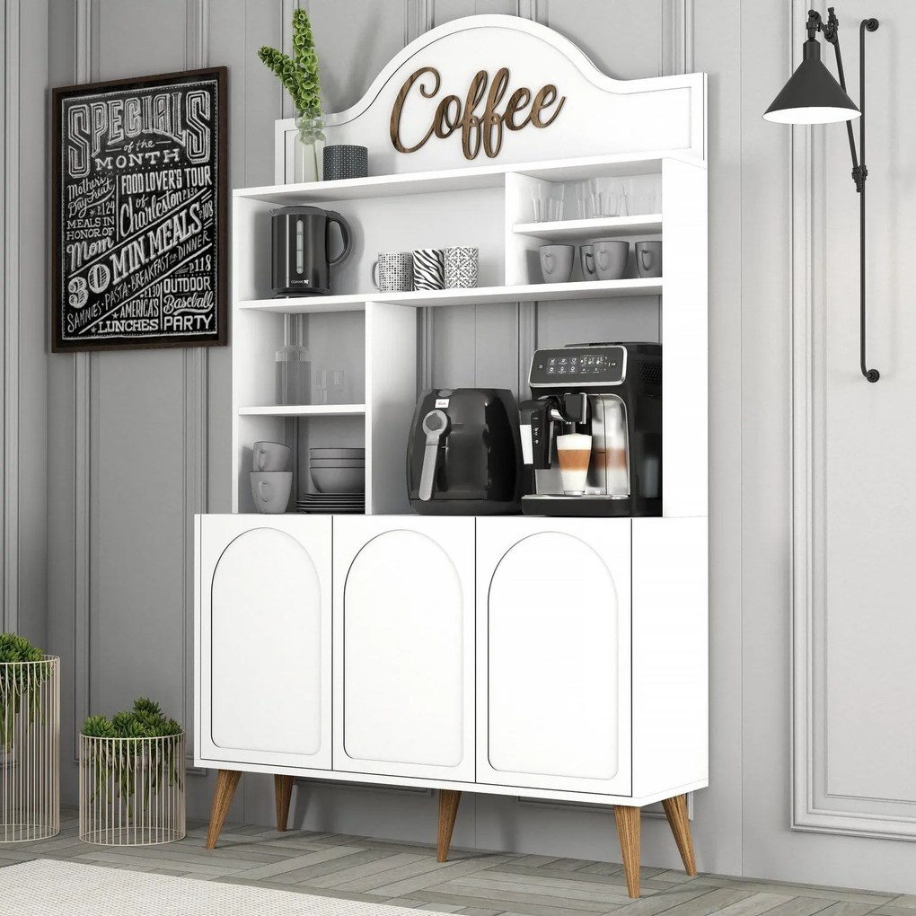 Armário de Cozinha/Sala "Caffè" - Branco e Nogueira - 120x202x35cm - D