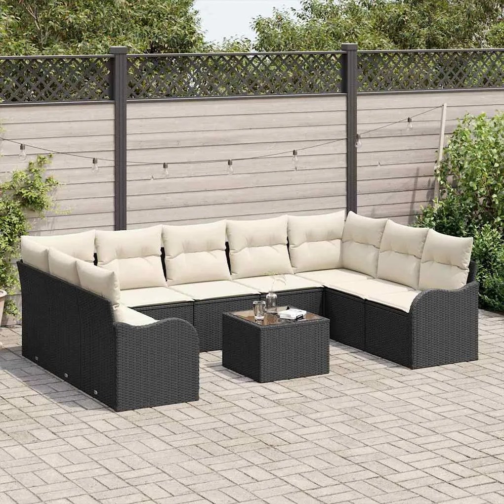 Conjunto de Sofá para Jardim vidaXL 9 Peças com Almofadas Rattan Polié